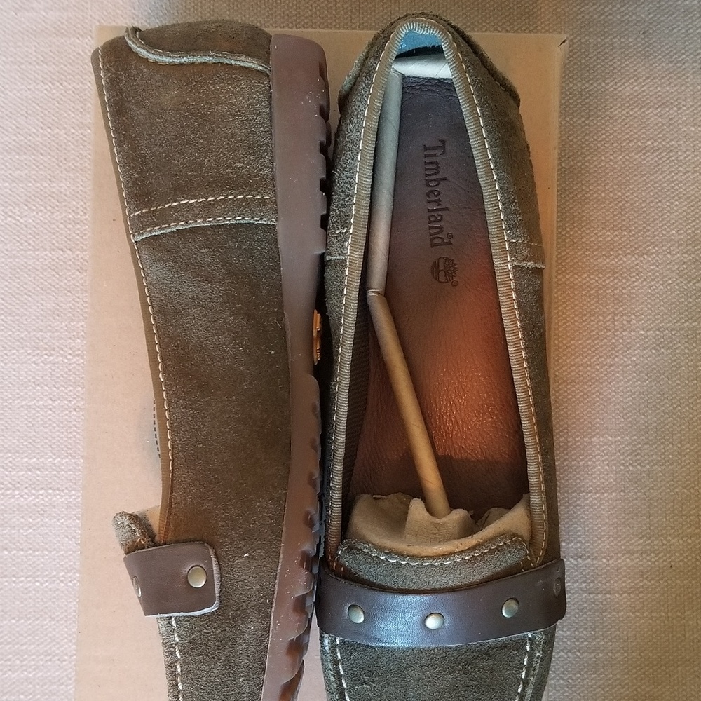 Timberland Suede Leather Loafers Size 7.5 Olive Green - Picture 4 of 7